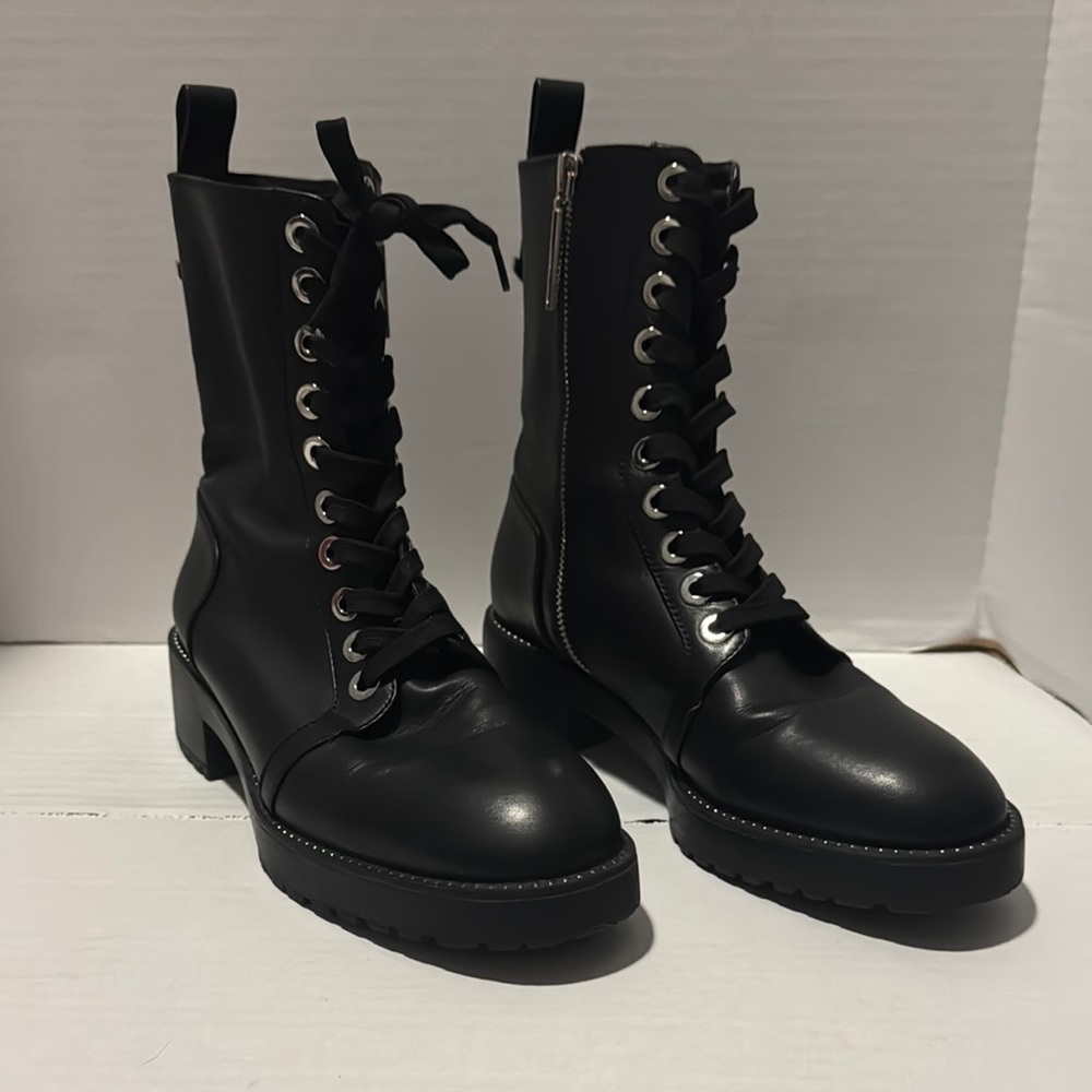 ZARA WOMEN Black Lace-Up Ankle Boots